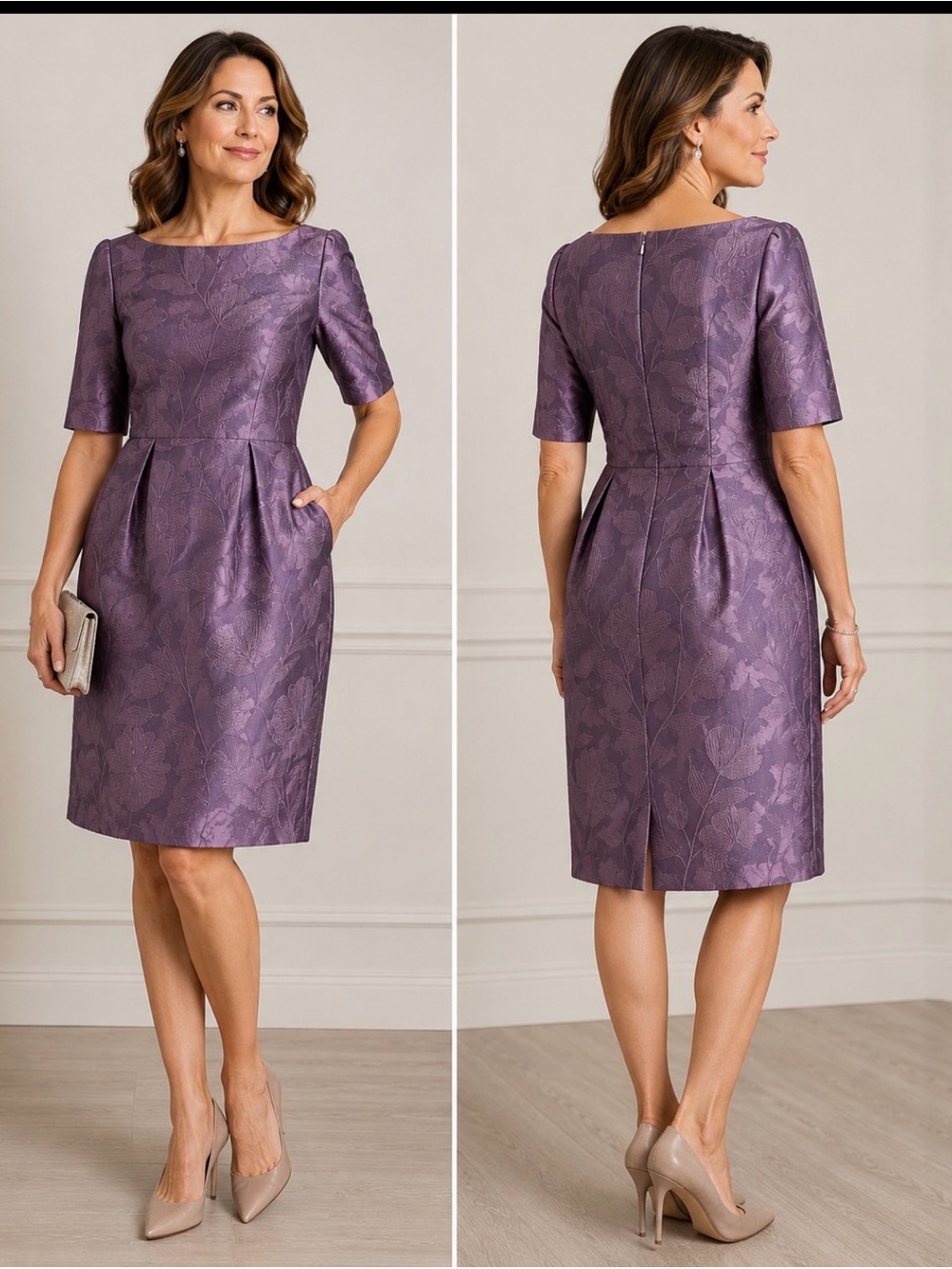 Kay Unger New York Purple Floral Jacquard Cocktail Dress Size 16 NWT